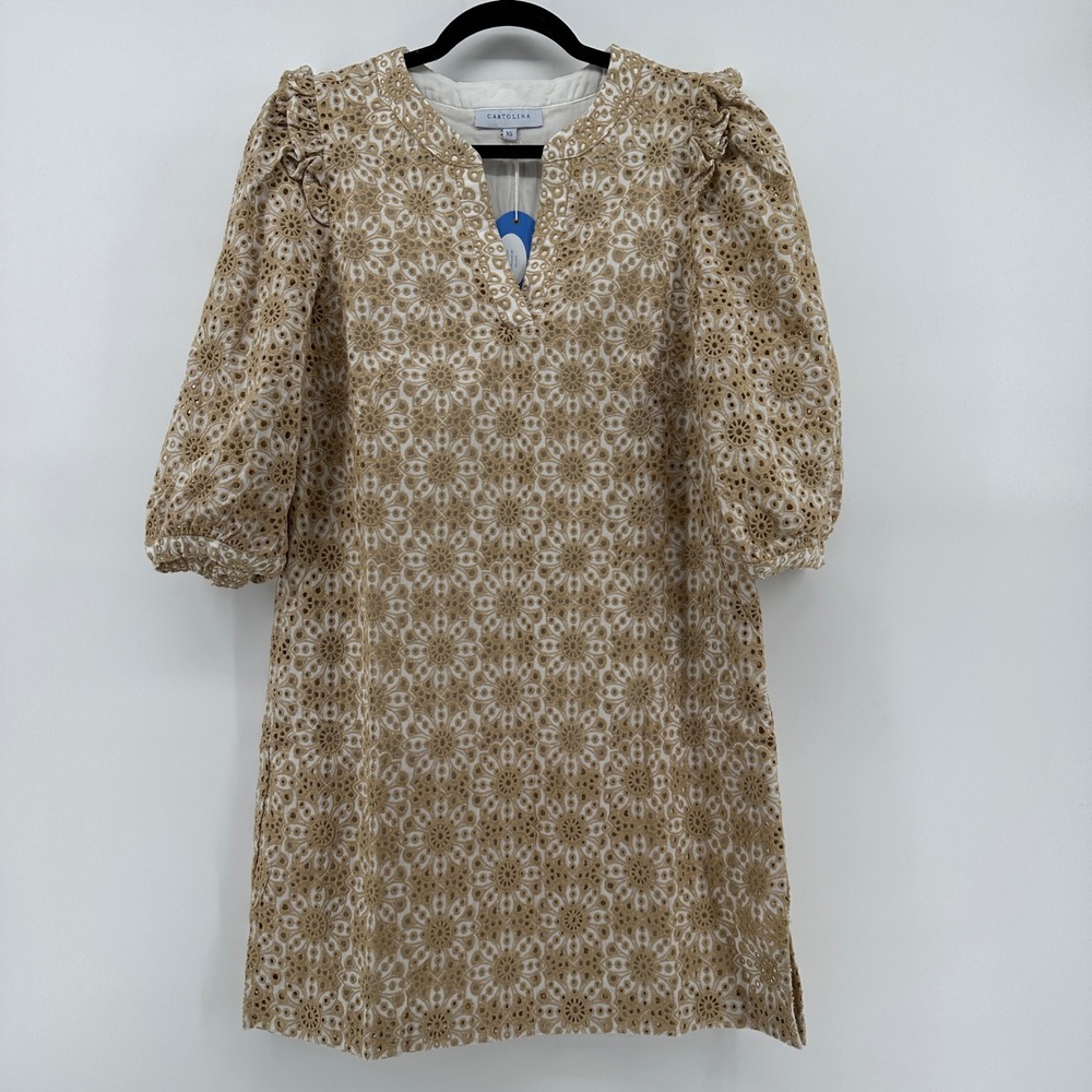 Cartolina Nantucket The Isabella Eyelet Mini Dress Latte White XS SU231340D-CHE